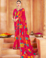 Vishal Prints Pinkish Red Printed Georgette Saree With Fancy Border