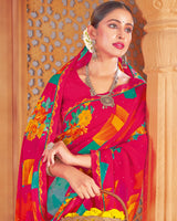 Vishal Prints Pinkish Red Printed Georgette Saree With Fancy Border