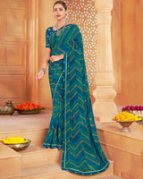 Vishal Prints Peacock Blue Printed Georgette Saree With Fancy Border