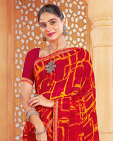 Vishal Prints Dark Red Printed Georgette Saree With Fancy Border