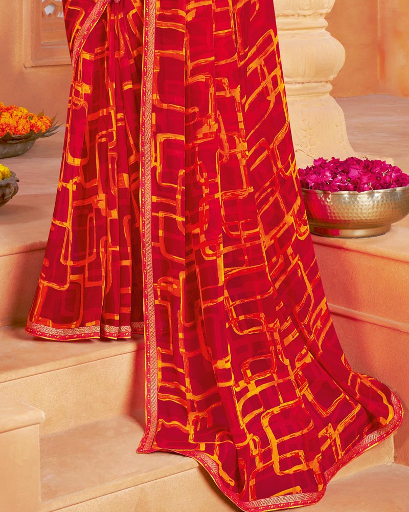 Vishal Prints Dark Red Printed Georgette Saree With Fancy Border