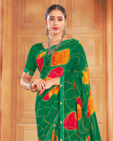 Vishal Prints Dark Green Printed Georgette Saree With Fancy Border