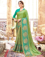 Vishal Prints Olive Green Designer Fancy Chiffon Saree With Foil Print And Border