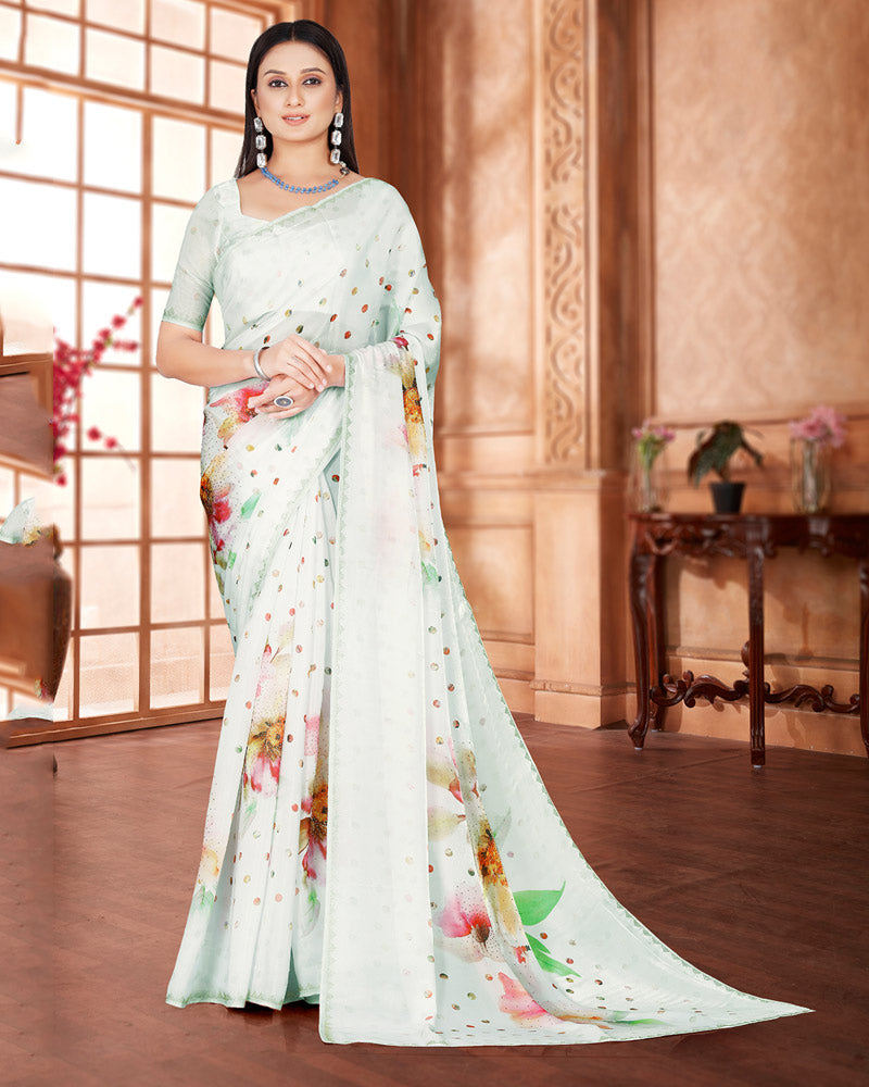 Vishal Prints Desert Strom Digital Print Organza Saree With Diamond Work