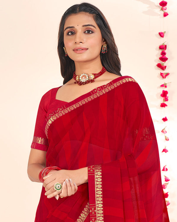 Vishal Prints Cherry Red Printed Georgette Saree With Embroidery Zari Border