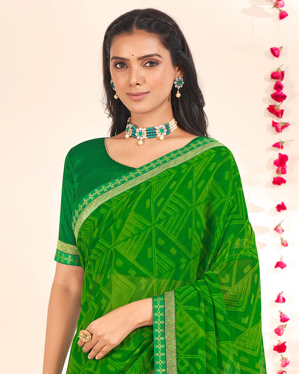 Vishal Prints Green Printed Georgette Saree With Embroidery Zari Border