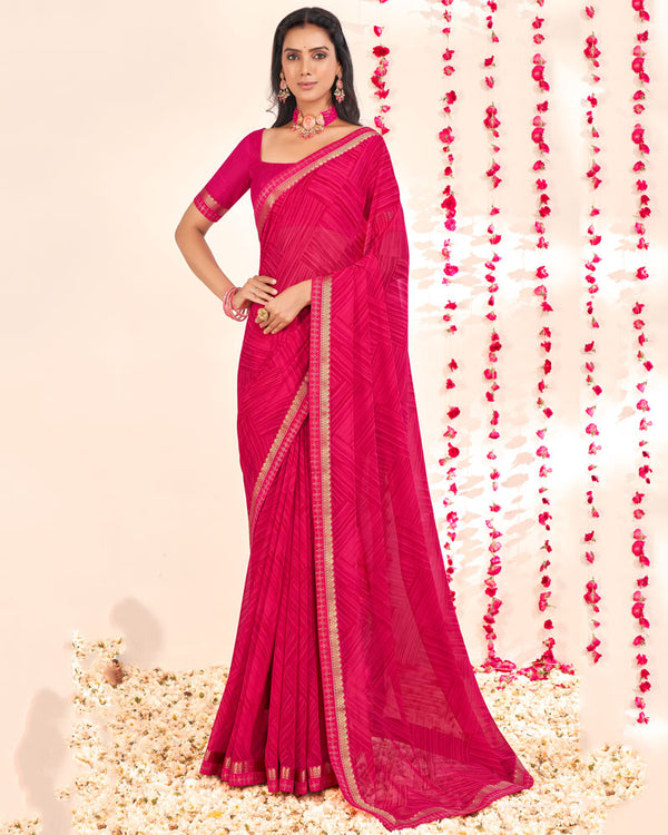 Vishal Prints Red Pink Printed Georgette Saree With Embroidery Zari Border