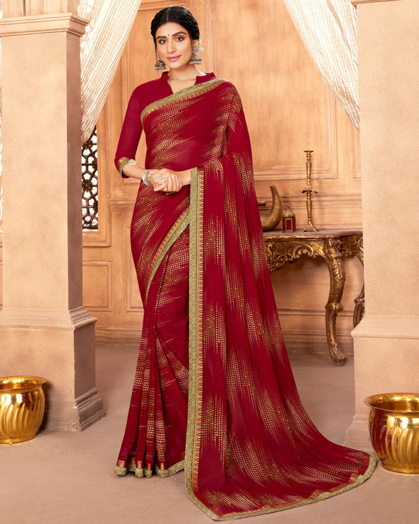 Vishal Prints Burgundy Printed Georgette Saree With Fancy Border