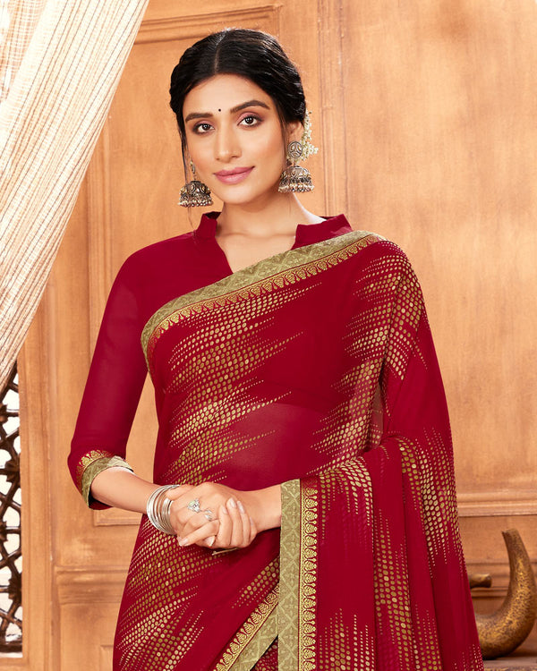 Vishal Prints Burgundy Printed Georgette Saree With Fancy Border