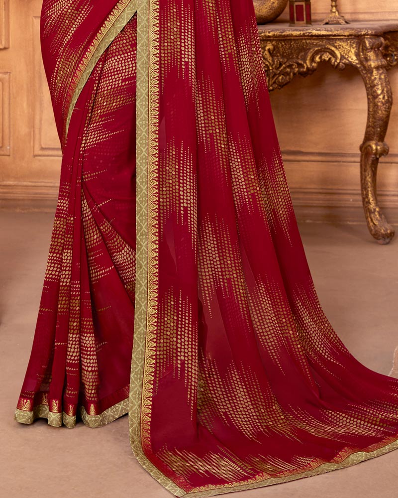 Vishal Prints Burgundy Printed Georgette Saree With Fancy Border