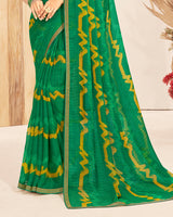 Vishal Prints Dark Green Patterned Chiffon Printed Saree With Foil Print And Zari Border