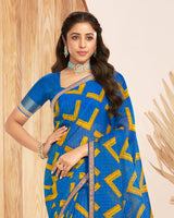 Vishal Prints Aqua Blue Patterned Chiffon Printed Saree With Foil Print And Zari Border