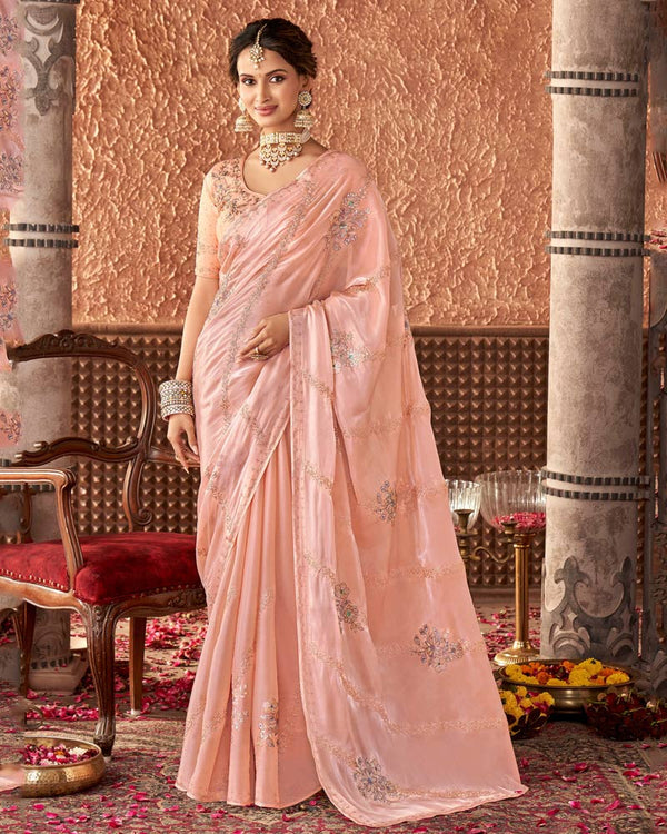 Vishal Prints Burning Sand Designer Organza Saree With Embroidery Diamond Work And Core Piping