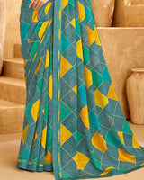 Vishal Prints Teal Green Printed Georgette Saree With Fancy Border