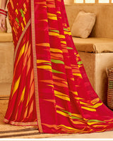 Vishal Prints Cherry Red Printed Georgette Saree With Fancy Border