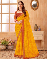 Vishal Prints Golden Yellow Printed Georgette Saree With Foil Print And Zari Border