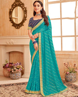 Vishal Prints Teal Blue Printed Georgette Saree With Foil Print And Zari Border