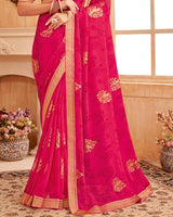 Vishal Prints Red Pink Printed Georgette Saree With Foil Print And Zari Border