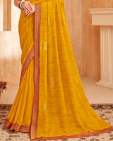 Vishal Prints Mustard Printed Georgette Saree With Foil Print And Zari Border