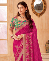 Vishal Prints Rani Pink Printed Georgette Saree With Foil Print And Zari Border