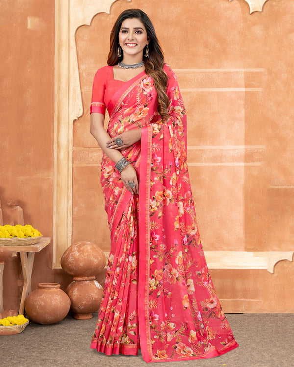 Vishal Prints Wild Watermelon Digital Print Georgette Saree With Satin Border