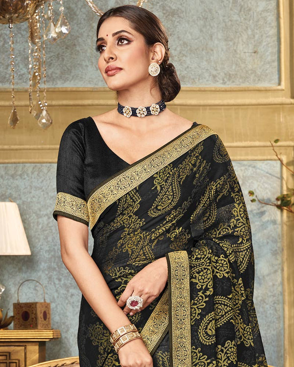 Vishal Prints Black Brasso Saree With Zari Border