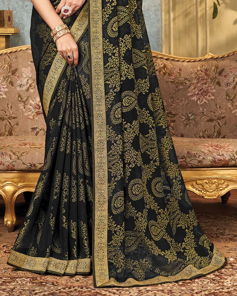 Vishal Prints Black Brasso Saree With Zari Border