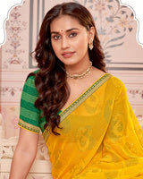 Vishal Prints Golden Yellow Designer Brasso Saree With Zari Border