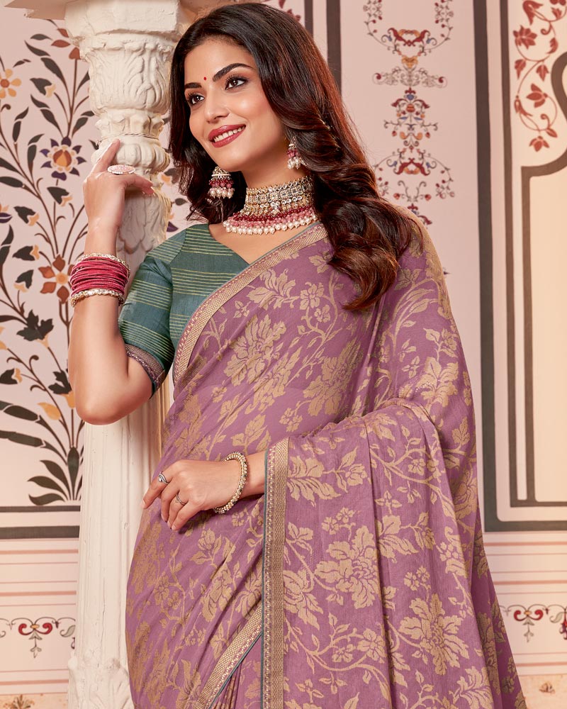 Vishal Prints Mauve Designer Brasso Saree With Zari Border