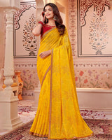 Vishal Prints Dark Yellow Designer Brasso Saree With Zari Border