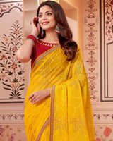 Vishal Prints Dark Yellow Designer Brasso Saree With Zari Border