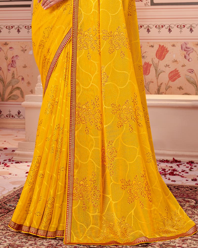 Vishal Prints Dark Yellow Designer Brasso Saree With Zari Border