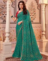 Vishal Prints Rama Green Designer Brasso Saree With Zari Border