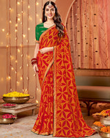 Vishal Prints Orange Dyed Chiffon-Brasso Saree With Zari Border