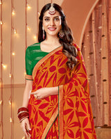 Vishal Prints Orange Dyed Chiffon-Brasso Saree With Zari Border