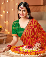 Vishal Prints Orange Dyed Chiffon-Brasso Saree With Zari Border