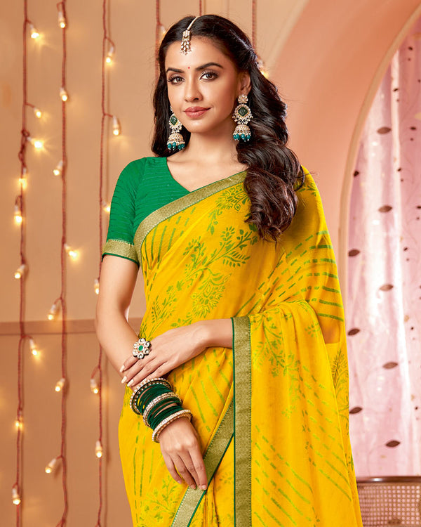 Vishal Prints Yellow Dyed Chiffon-Brasso Saree With Zari Border