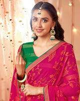 Vishal Prints Hot Pink Dyed Chiffon-Brasso Saree With Zari Border