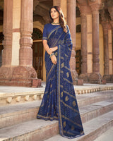 Vishal Prints Navy Blue Brasso Saree With Border