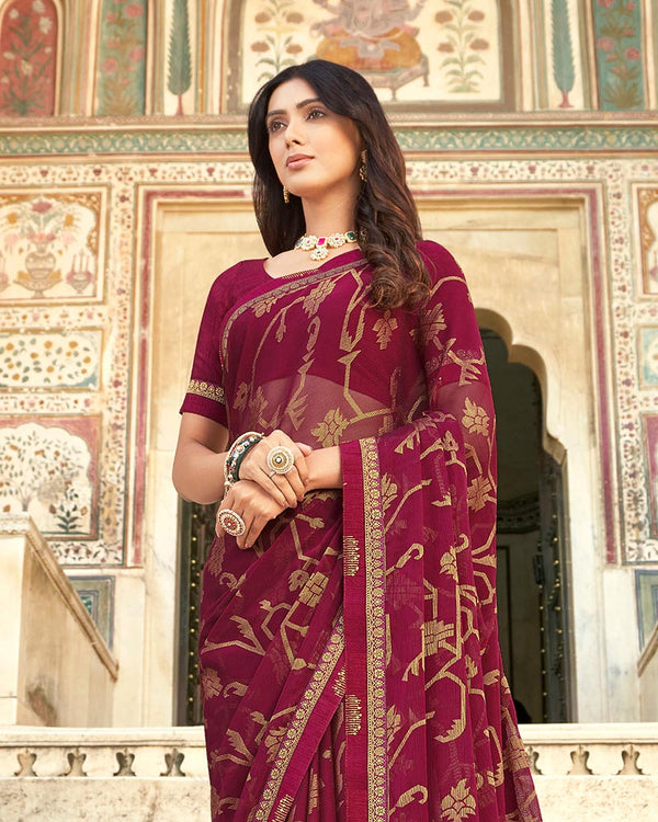 Vishal Prints Wine Brasso Saree With Border