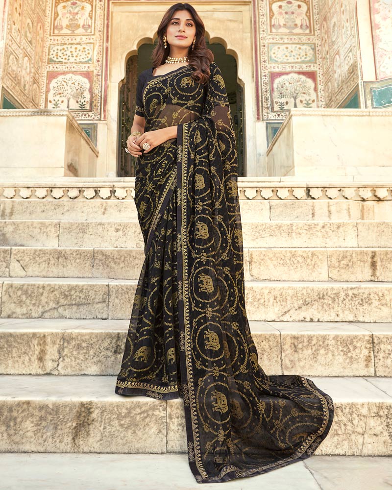 Vishal Prints Black Brasso Saree With Border