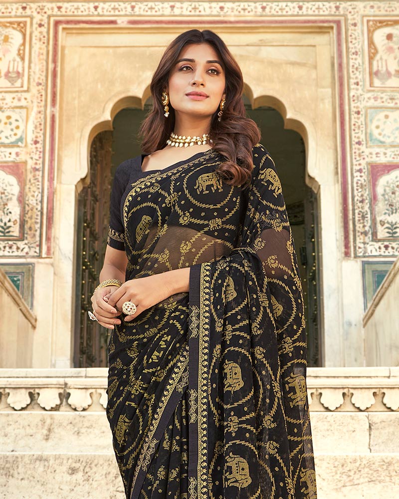 Vishal Prints Black Brasso Saree With Border