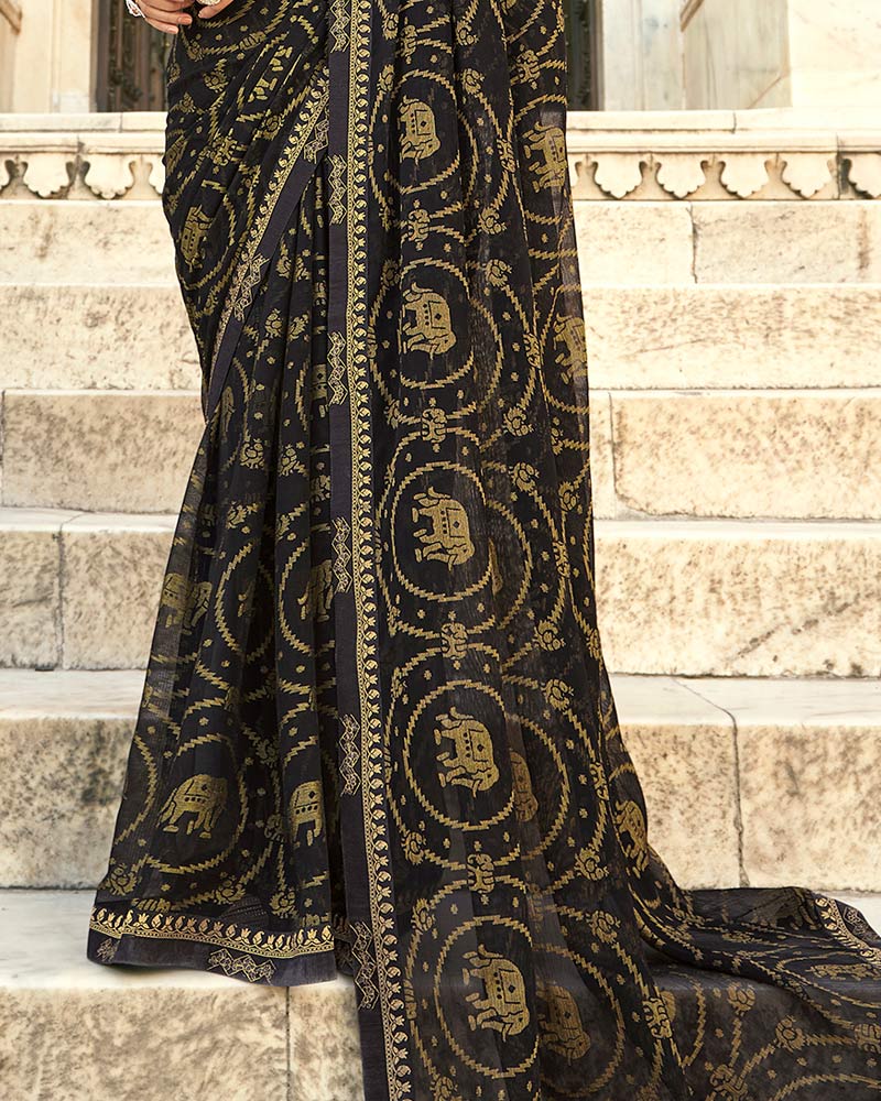 Vishal Prints Black Brasso Saree With Border