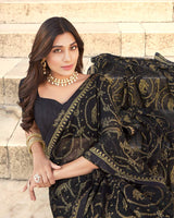 Vishal Prints Black Brasso Saree With Border