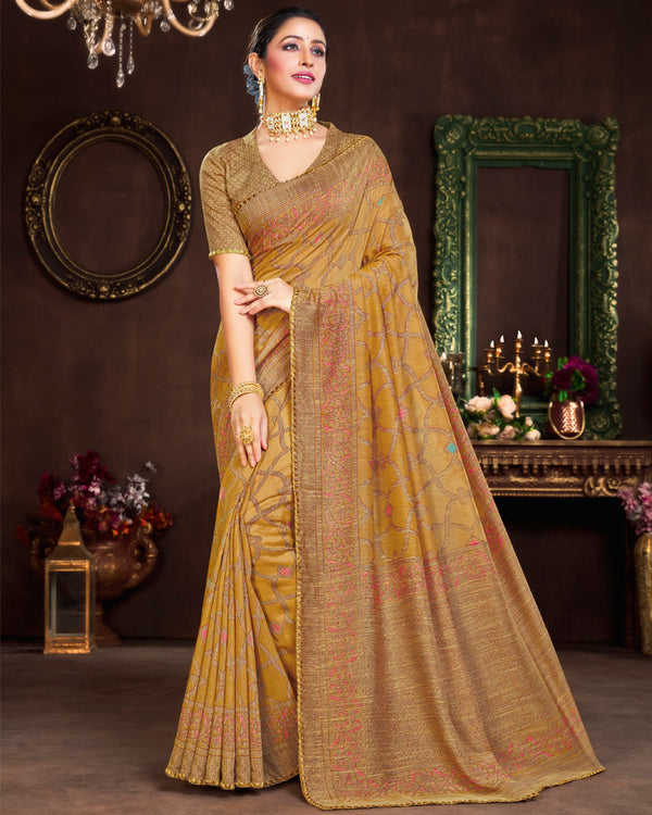 Vishal Prints Sand Brown Cotton Brasso Saree With Fancy Border