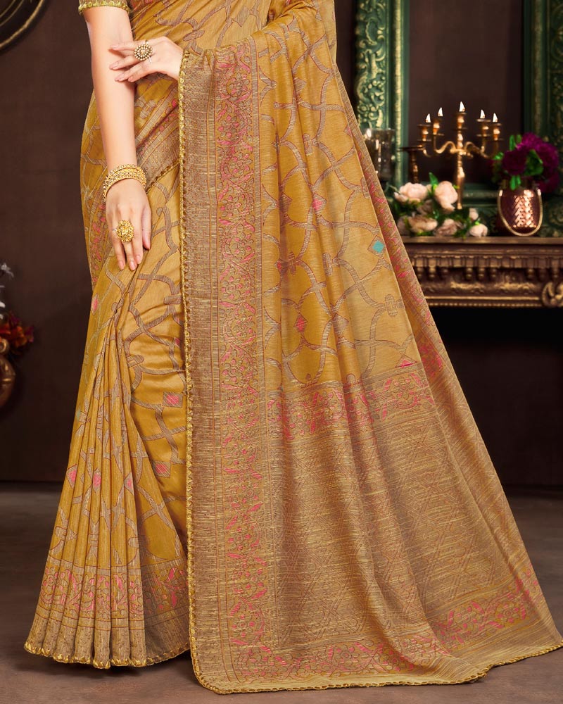 Vishal Prints Sand Brown Cotton Brasso Saree With Fancy Border