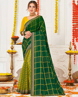 Vishal Prints Green Chiffon Saree With Stone Work And Zari Border