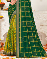 Vishal Prints Green Chiffon Saree With Stone Work And Zari Border