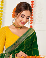 Vishal Prints Green Chiffon Saree With Stone Work And Zari Border