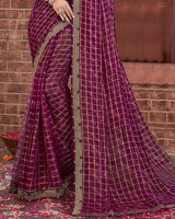 Vishal Prints Wine Patterned Chiffon Printed Saree With Fancy Border